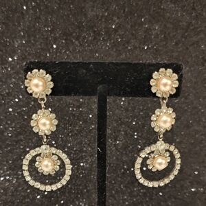 Vintage Inspired Pearl Drop Fashion Earrings With Diamond Halo Accents